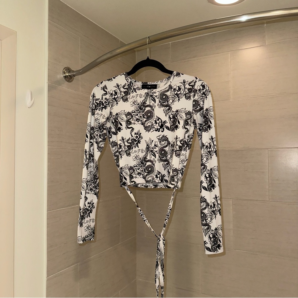 Floral Long Sleeve Top - Black & White